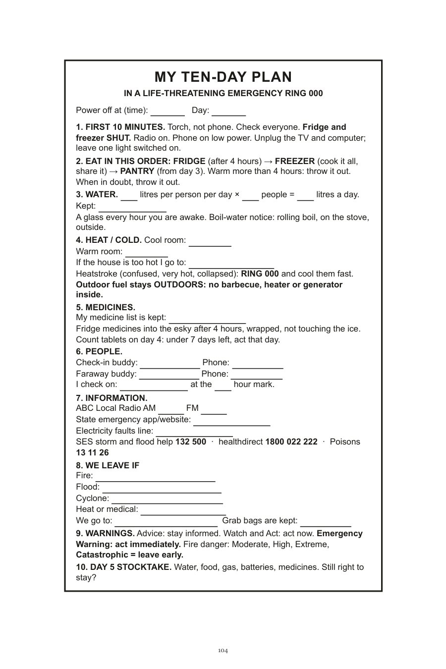 Book page: My Ten-Day Plan, the printable fridge-door page